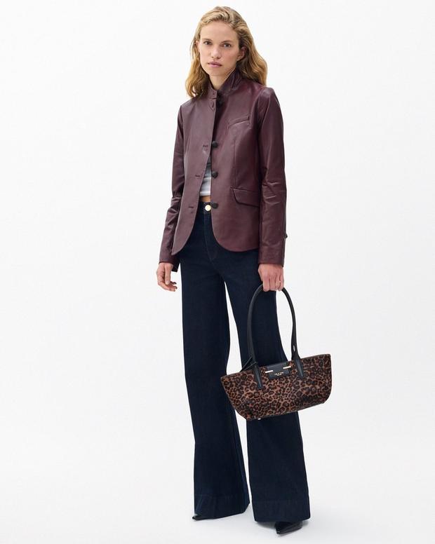 Rag & Bone Women's Luxurious Slim-Fit Lambskin Leather Blazer Jacket Burgundy