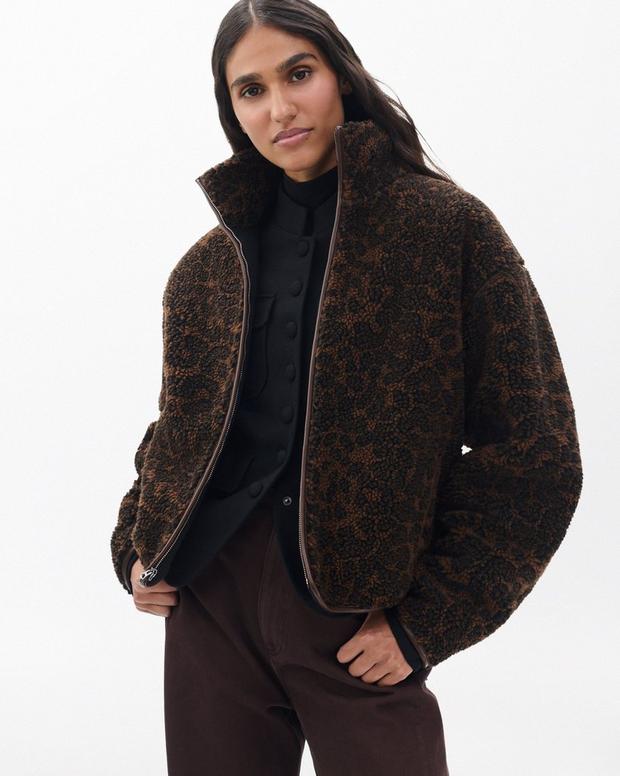 Cozy Warm Plush Leopard Print Sherpa Jacket for Women