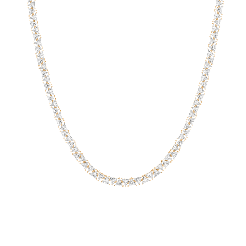 Dazzling Lab Grown White Sapphire Trillion Tennis Necklace, Premium Vermeil Gold Finish