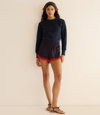 Velma Deep Navy Cotton-Cashmere Shrunken Silhouette Ribbed Sweatshirt