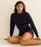 Velma Deep Navy Cotton-Cashmere Shrunken Silhouette Ribbed Sweatshirt