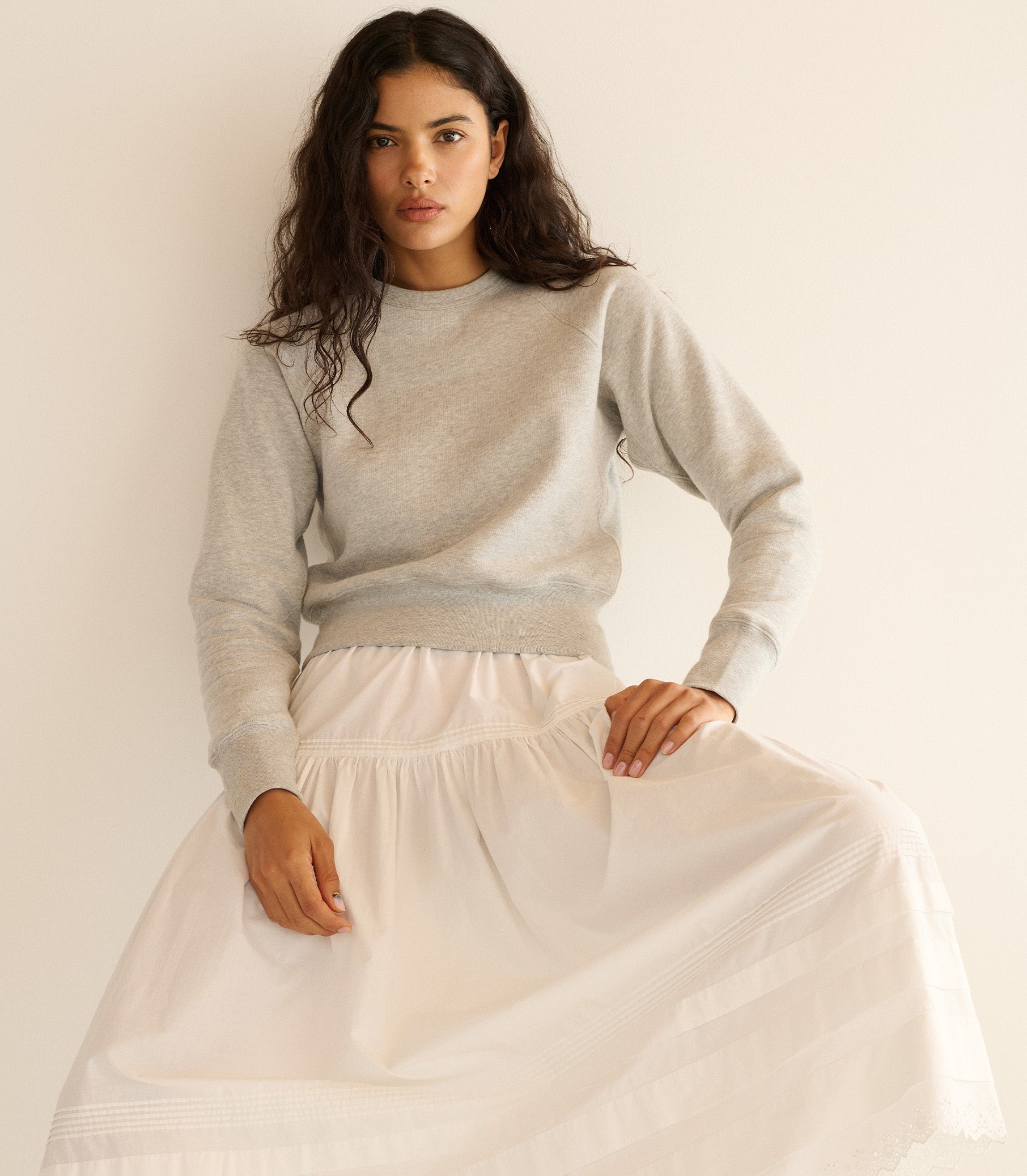 Velma Heather Grey Cotton-Cashmere Sweatshirt: Shrunken Fit, Ribbed Details, D Monogram