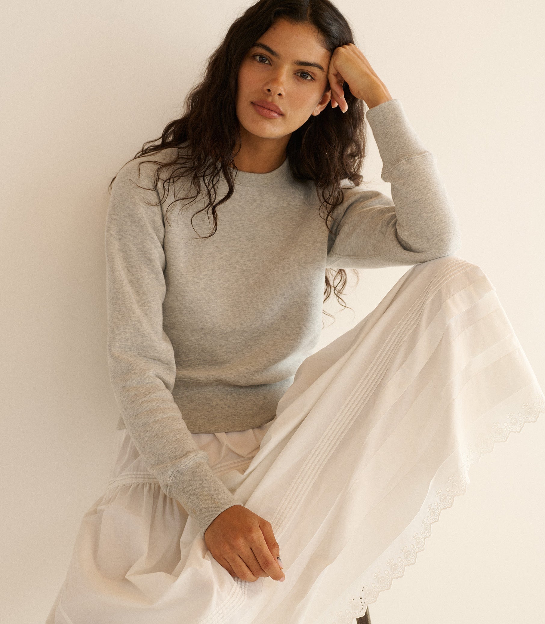 Velma Heather Grey Cotton-Cashmere Sweatshirt: Shrunken Fit, Ribbed Details, D Monogram