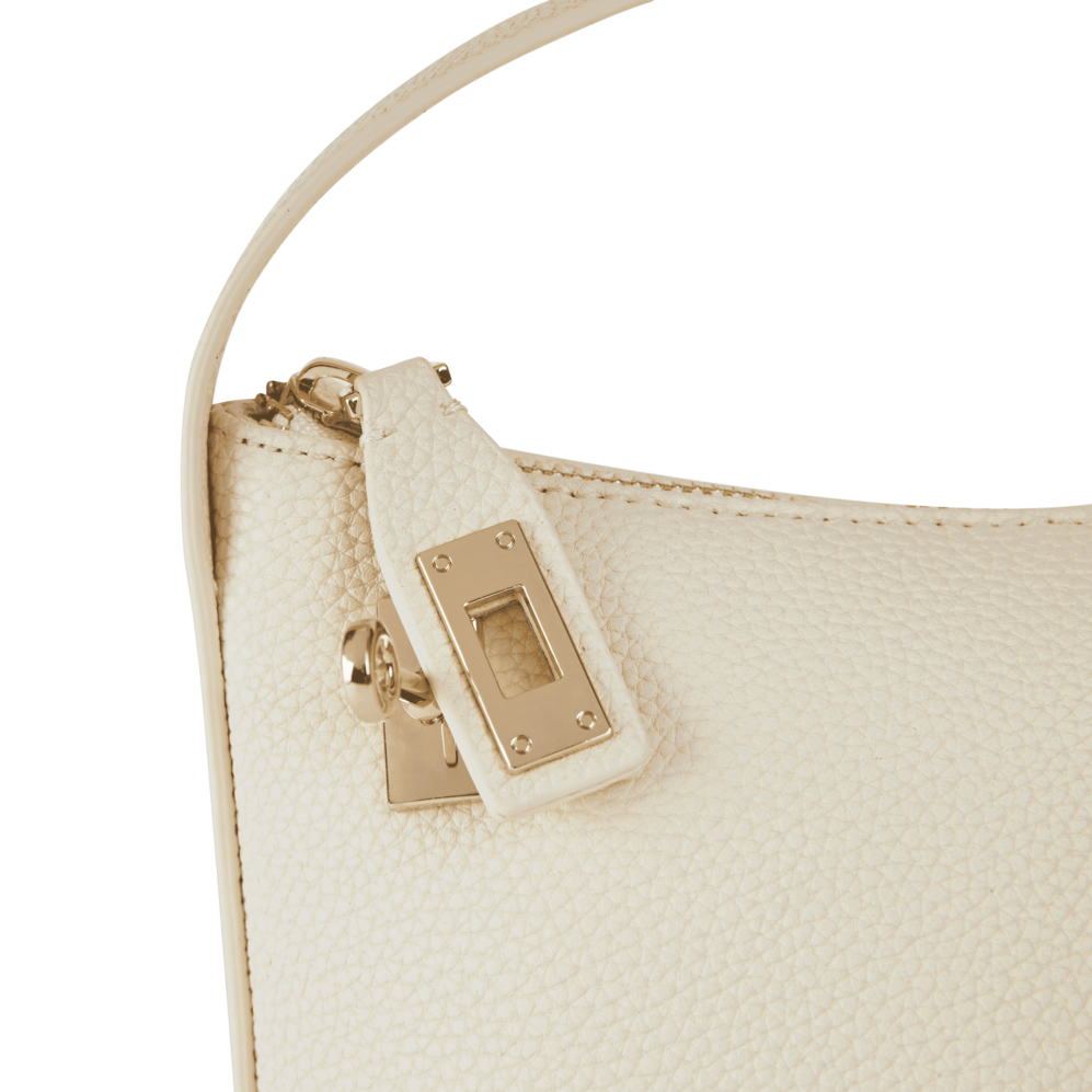 Chic Ivory Togo Leather Twister Hobo Bag with Adjustable Strap Gold Accents