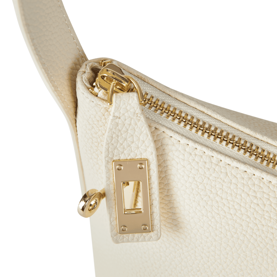Chic Ivory Togo Leather Twister Hobo Bag with Adjustable Strap Gold Accents