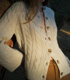 Cloud-Soft 100% Cashmere Cable Knit Cardigan, Relaxed Fit, Faux Horn Buttons