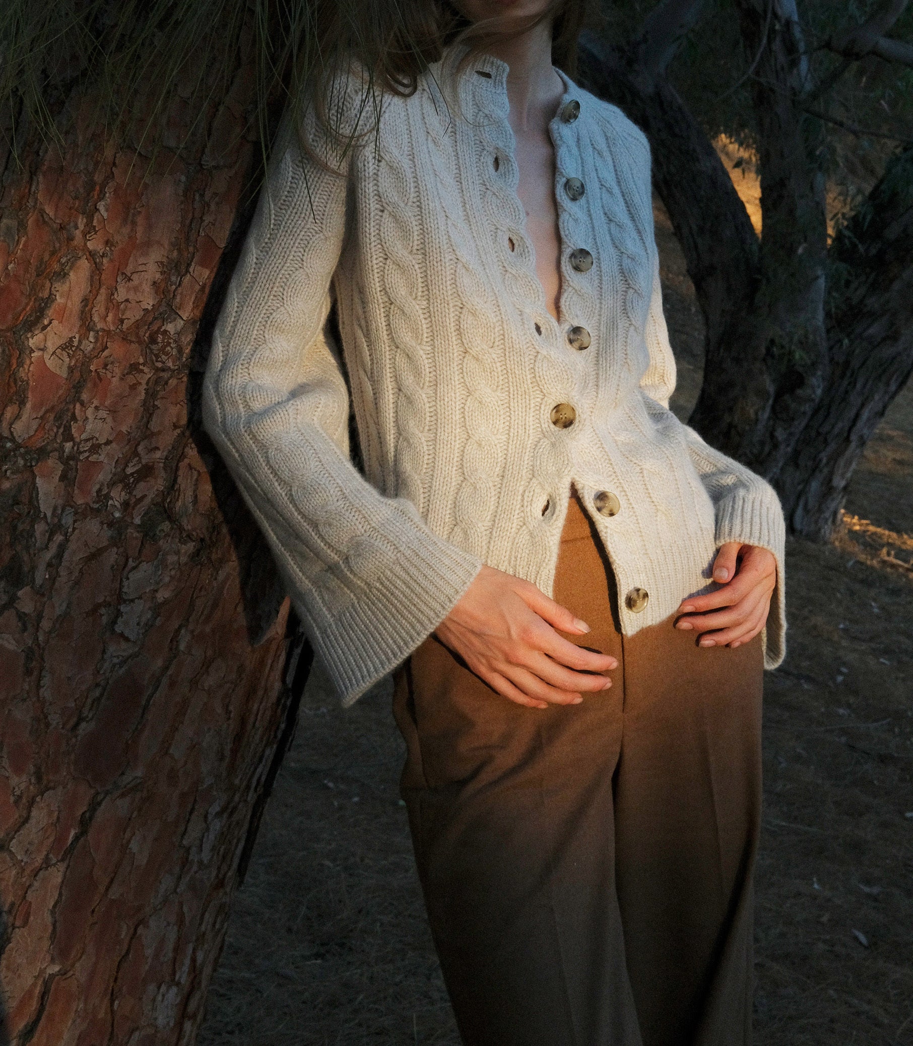 Cloud-Soft 100% Cashmere Cable Knit Cardigan, Relaxed Fit, Faux Horn Buttons