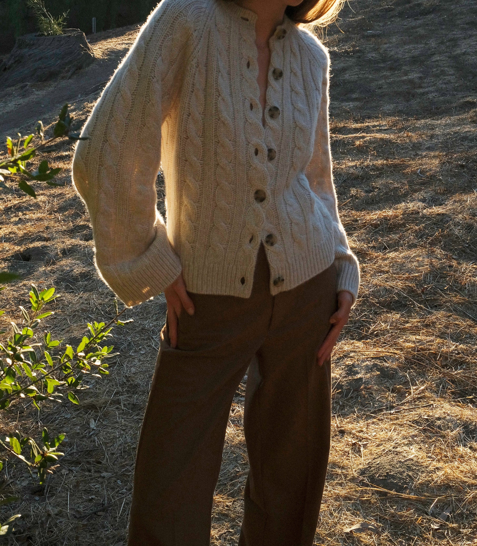 Cloud-Soft 100% Cashmere Cable Knit Cardigan, Relaxed Fit, Faux Horn Buttons