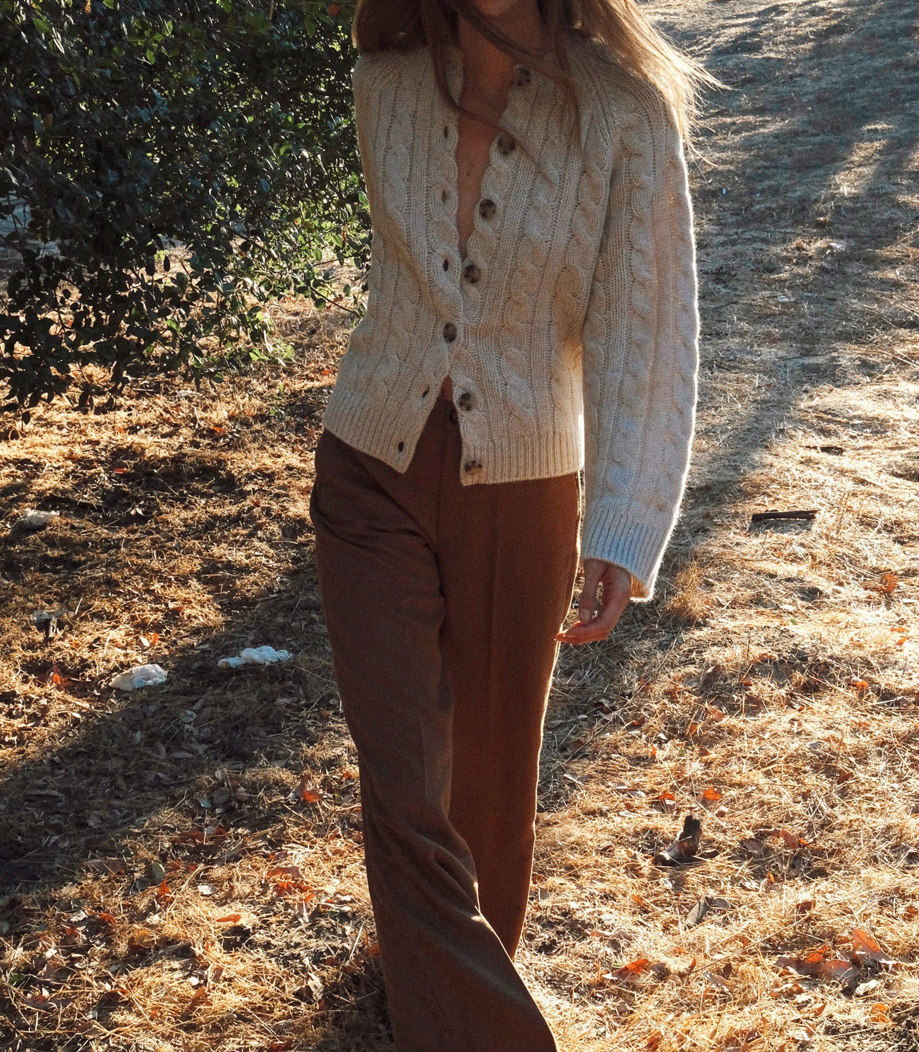 Cloud-Soft 100% Cashmere Cable Knit Cardigan, Relaxed Fit, Faux Horn Buttons