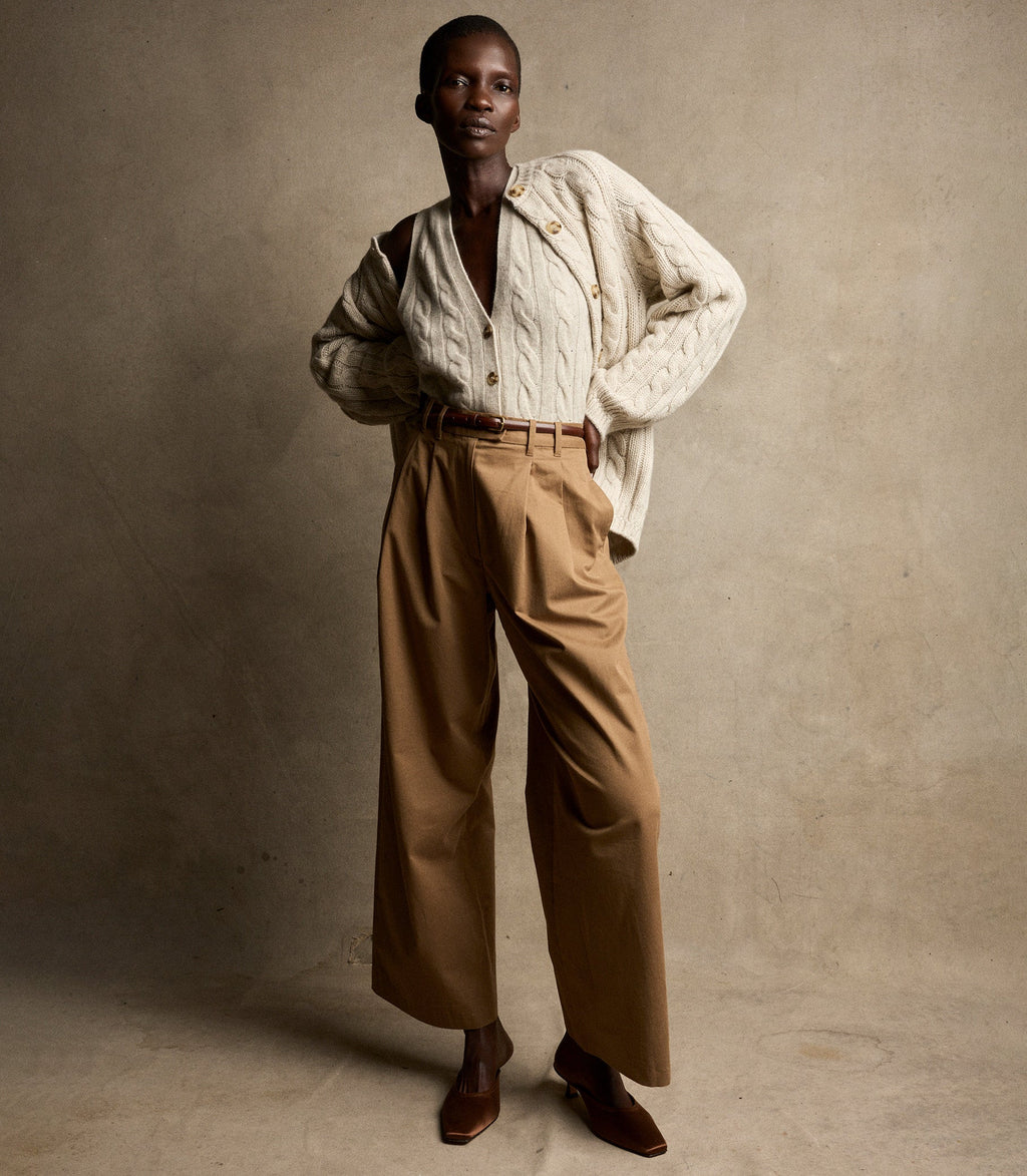 Cloud-Soft 100% Cashmere Cable Knit Cardigan, Relaxed Fit, Faux Horn Buttons