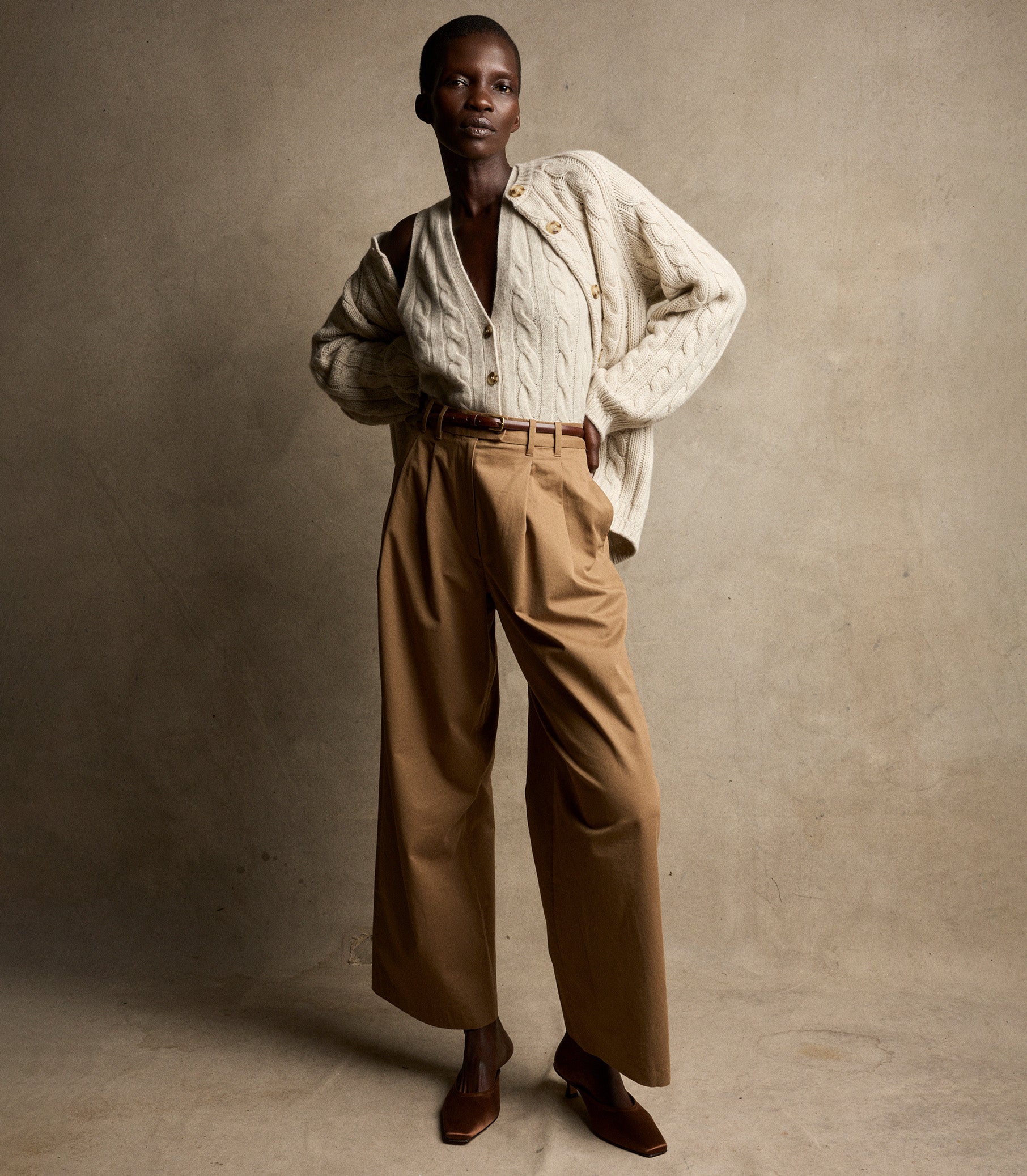 Cloud-Soft 100% Cashmere Cable Knit Cardigan, Relaxed Fit, Faux Horn Buttons