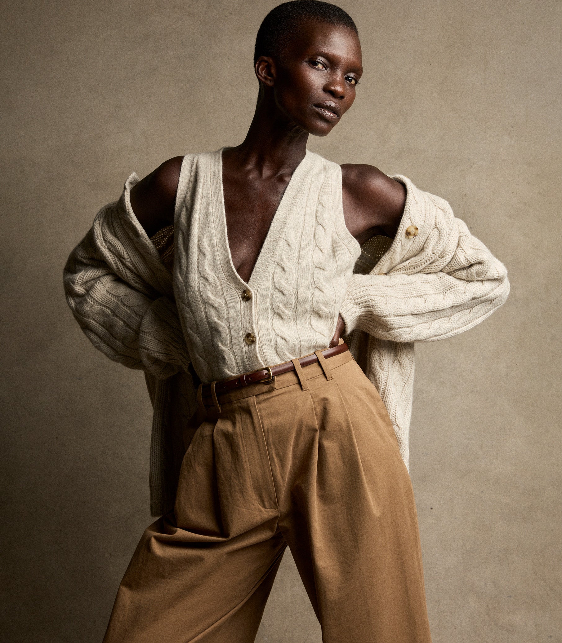 Cloud-Soft 100% Cashmere Cable Knit Cardigan, Relaxed Fit, Faux Horn Buttons