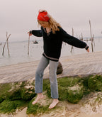 DOEN Voyage Deep Navy Organic Cotton Merino Wool Ribbed Sailor Collar Knit Sweater