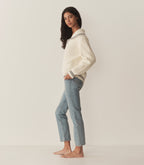 Ivory Voyage Sweater: Organic Cotton Merino Wool, Ribbed, Sailor Collar, Contrast Tipping