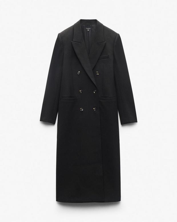 Rag & Bone Vienna Black Wool Blend Double-Breasted Trench Coat - Chic and Warm