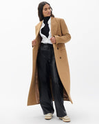 Elegant Camel Italian Wool Double-Breasted Long Coat with Peak Lapel