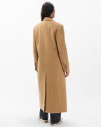 Elegant Camel Italian Wool Double-Breasted Long Coat with Peak Lapel