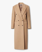 Elegant Camel Italian Wool Double-Breasted Long Coat with Peak Lapel