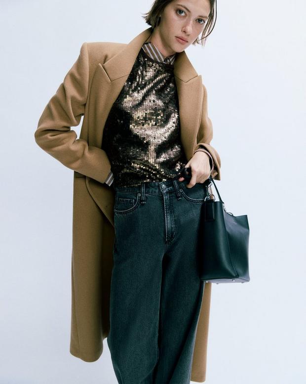 Elegant Camel Italian Wool Double-Breasted Long Coat with Peak Lapel