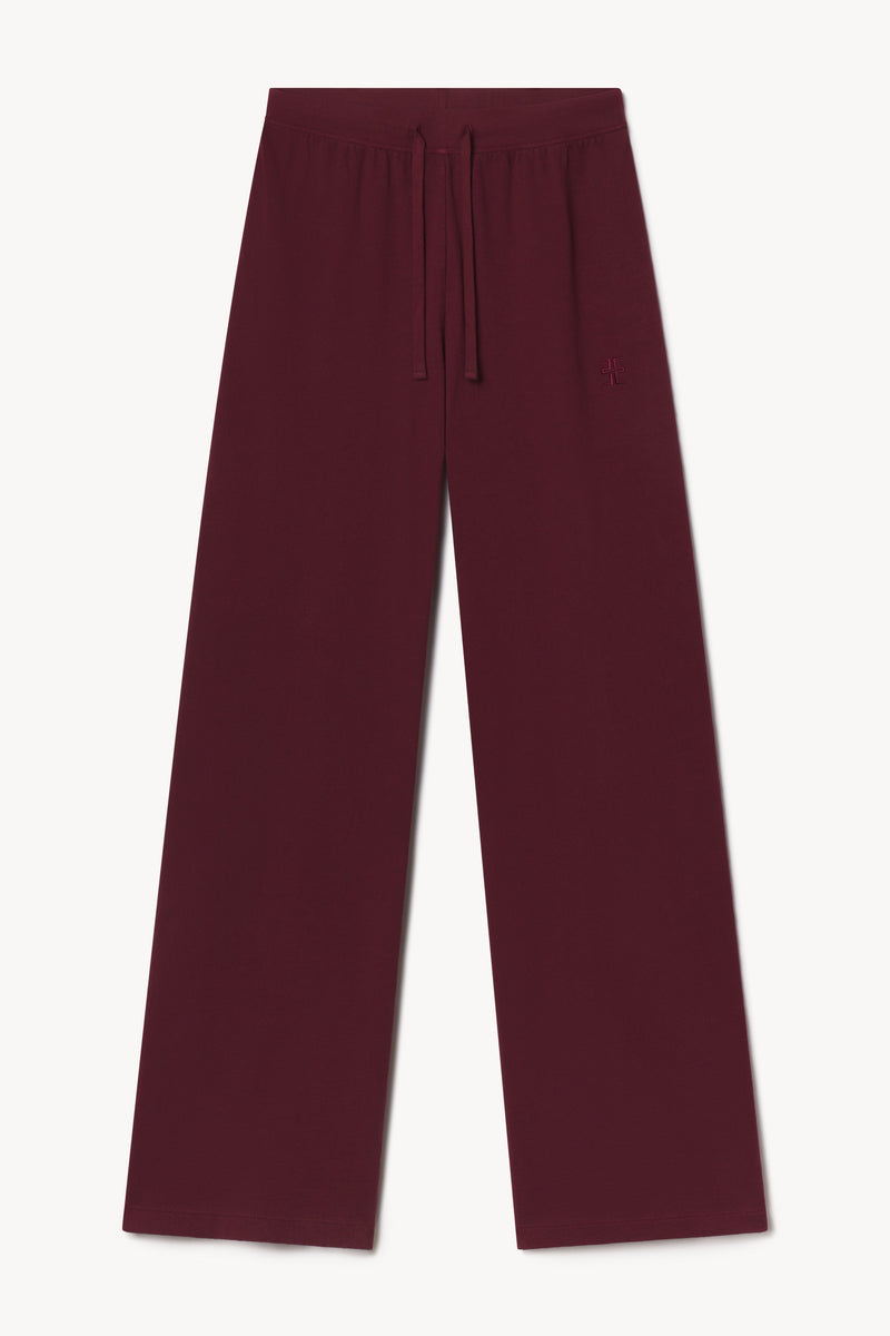 ÉTERNE Oxblood French Terry Drawstring Wide Leg Sweatpants Chic Lounge Pants