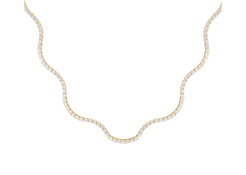 Dazzling Lab Grown White Sapphire Wave Tennis Necklace, Vermeil, 16-inch Elegance