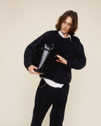 Chic Black Waxy Leather Belted Tote Bag, Versatile Shoulder Carry