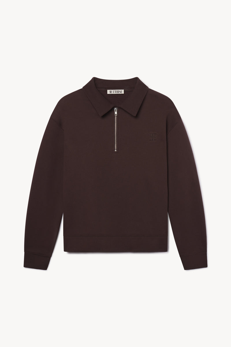 Espresso French Terry Zip-Up Polo Sweatshirt: Ultra-Soft, Relaxed Fit Everyday Top