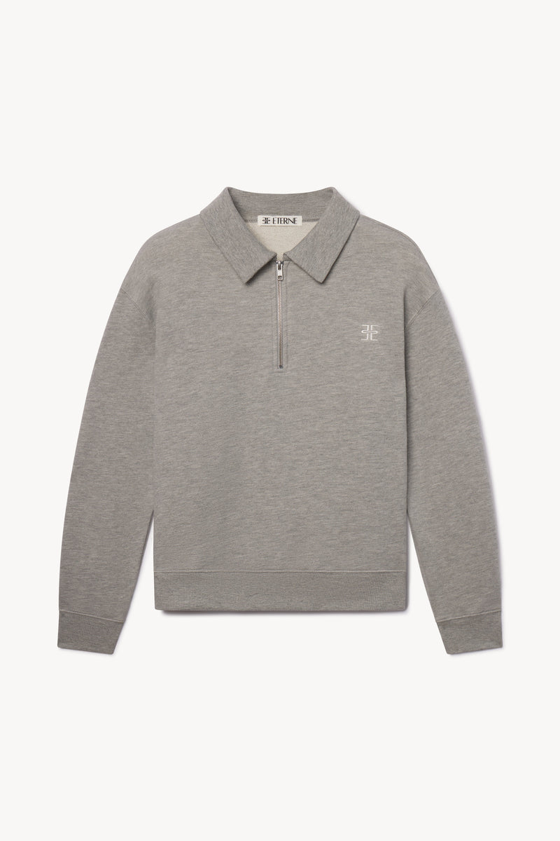 ÉTERNE Unisex Heather Grey French Terry Half-Zip Polo Sweatshirt Relaxed Fit