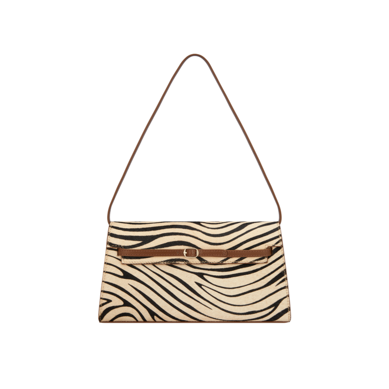 VERAFIED Zebra Print Calf Hair Convertible Shoulder Bag with Metallic Buckle