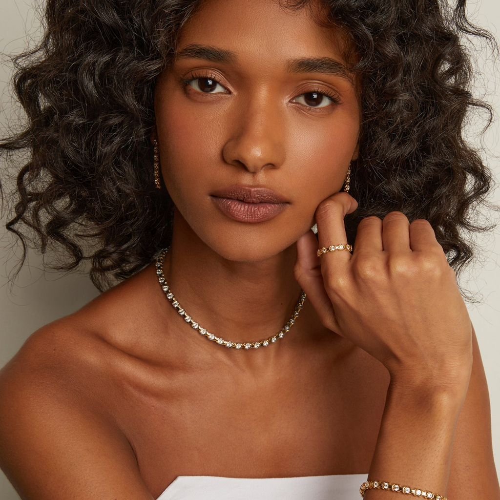 Bold Lab Grown White Sapphire X Tennis Necklace, Dazzling Yellow Gold Vermeil Choker