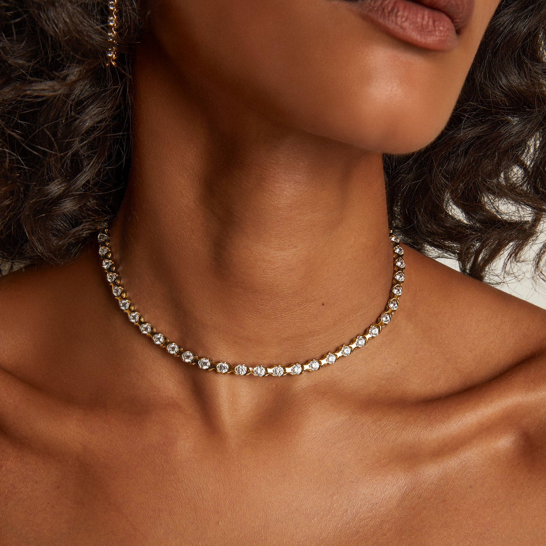 Bold Lab Grown White Sapphire X Tennis Necklace, Dazzling Yellow Gold Vermeil Choker