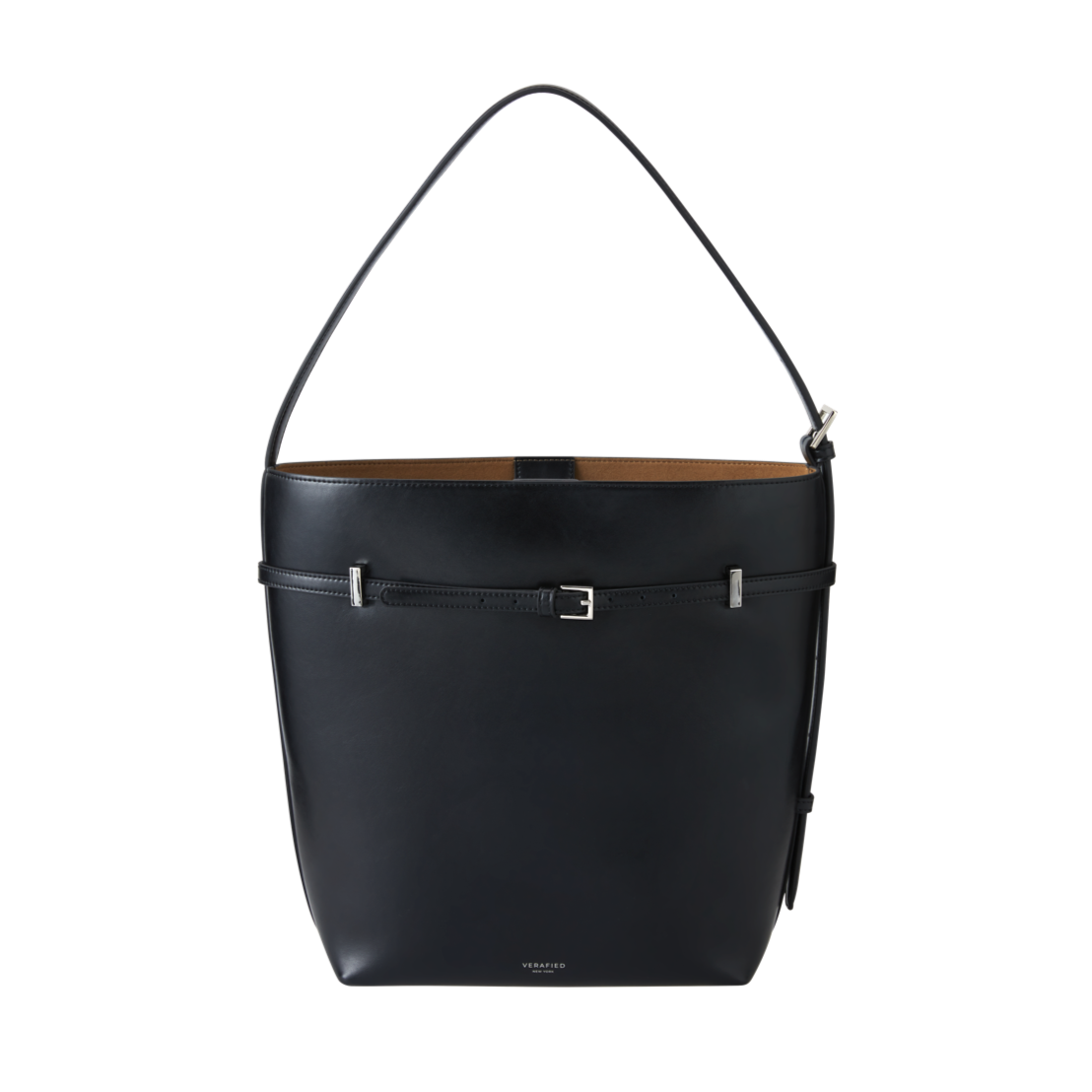 Chic Black Waxy Leather Belted Tote Bag, Versatile Shoulder Carry