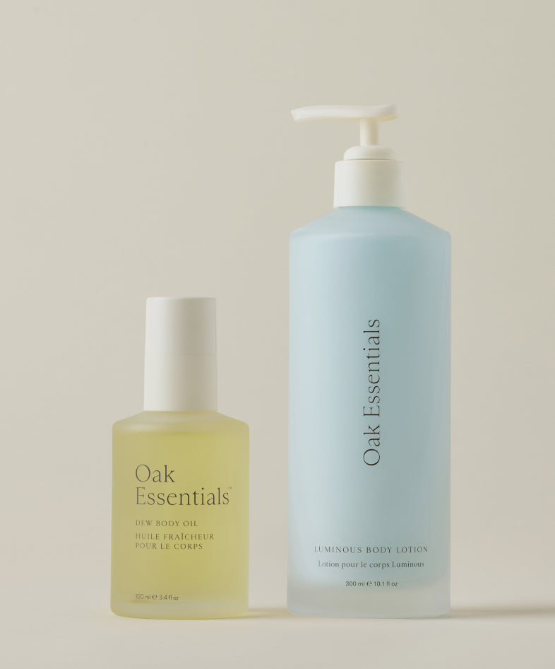 Oak Essentials Body Hydration Heroes: Luminous Lotion, Dew Body Oil