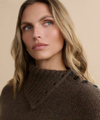 Luxurious Cashmere Jackie Sweater: Elegant Bramble Brown Knit with Button Shoulders