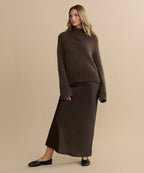 Luxurious Cashmere Jackie Sweater: Elegant Bramble Brown Knit with Button Shoulders