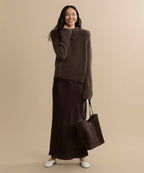 Luxurious Cashmere Jackie Sweater: Elegant Bramble Brown Knit with Button Shoulders