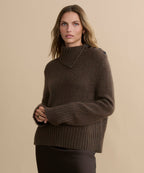Luxurious Cashmere Jackie Sweater: Elegant Bramble Brown Knit with Button Shoulders