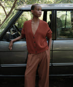 Luxurious Rust Cashmere Cropped Cocoon Cardigan for Effortless Style & Comfort