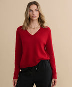 Luxurious Crimson Flynn 100% Cashmere V-Neck Sweater - Relaxed Fit Knit Top