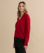 Luxurious Crimson Flynn 100% Cashmere V-Neck Sweater - Relaxed Fit Knit Top