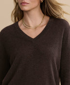 Luxurious Flynn Cashmere Sweater: Soft V-Neck, Relaxed Fit, Espresso Brown