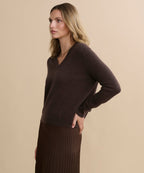 Luxurious Espresso Flynn Cashmere Sweater - Relaxed Fit V-Neck, Ultra-Soft Comfort