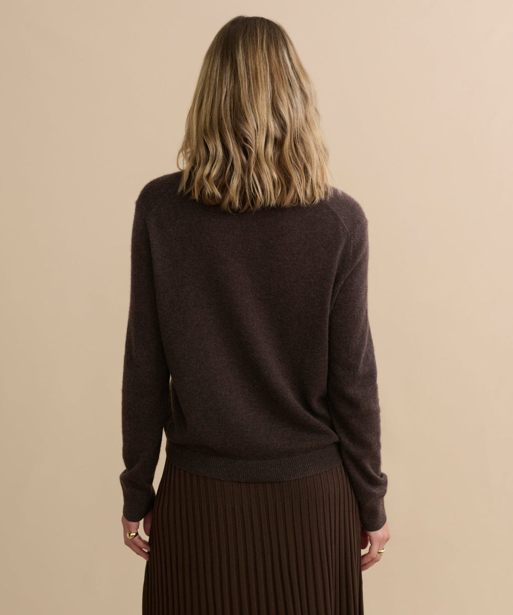 Luxurious Espresso Flynn Cashmere Sweater - Relaxed Fit V-Neck, Ultra-Soft Comfort