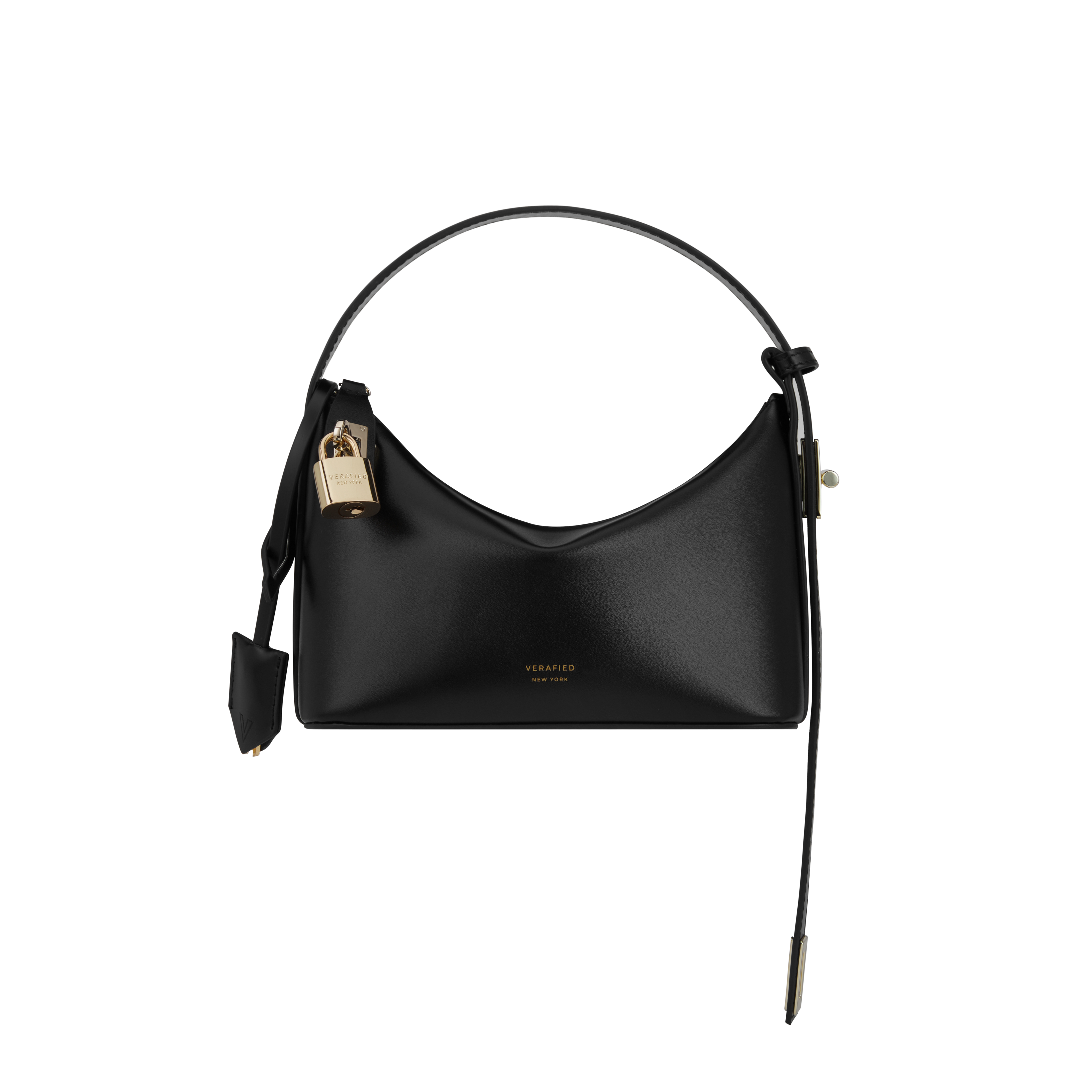 Chic Mini Black Leather Hobo Shoulder Bag with Gold Hardware, Versatile Style