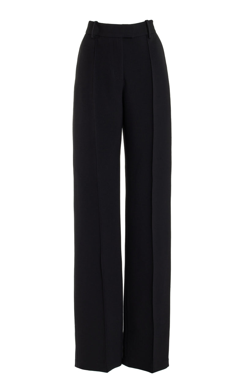 Luxurious Brandon Maxwell Black Wool-Silk Crepe Straight-Leg Pants - Slim Fit