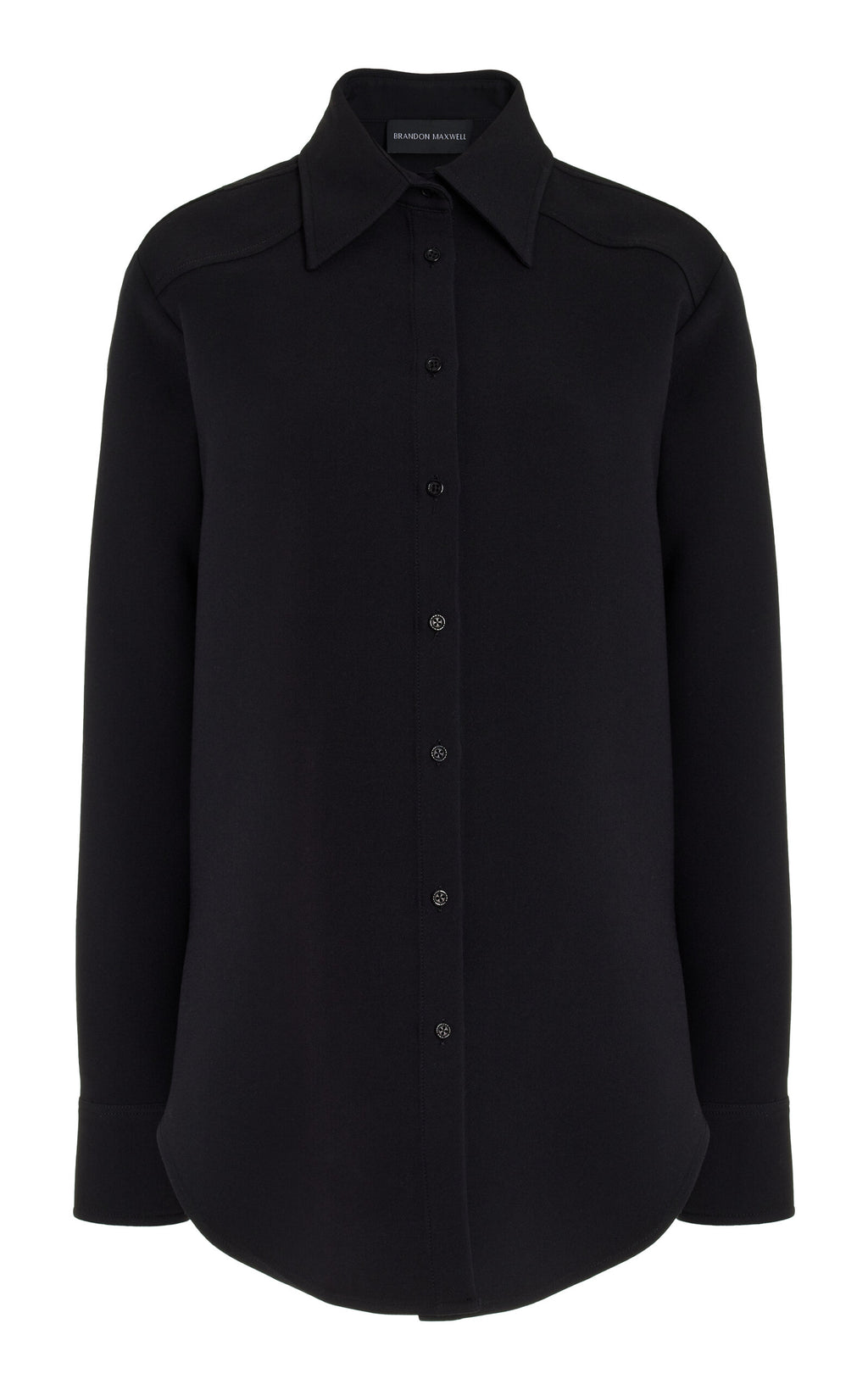 Brandon Maxwell Vince Black Western-Yoked Wool-Silk Crepe Button-Front Shirt