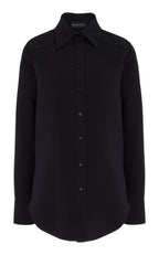 Brandon Maxwell Vince Black Western-Yoked Wool-Silk Crepe Button-Front Shirt