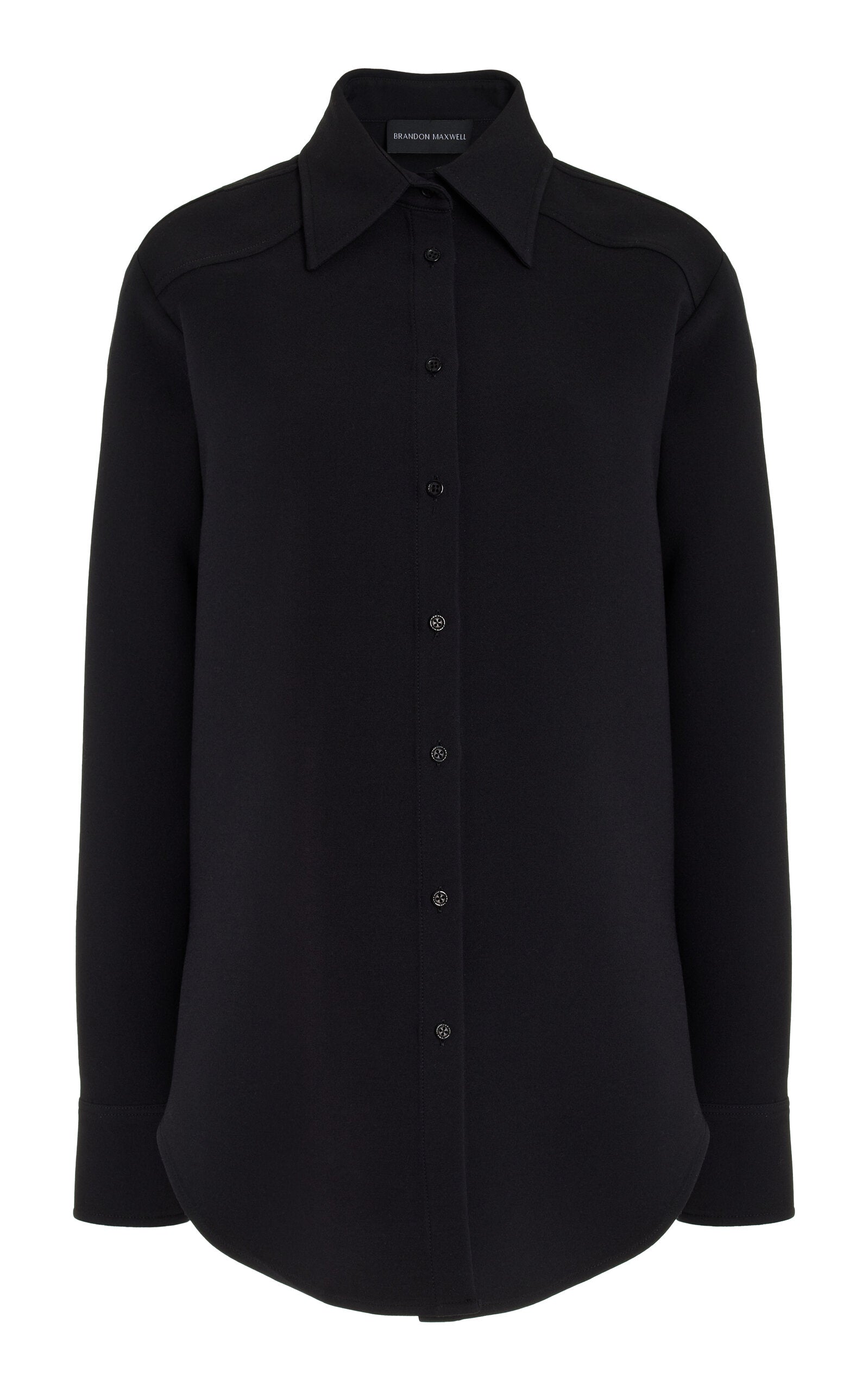 Brandon Maxwell Vince Black Western-Yoked Wool-Silk Crepe Button-Front Shirt
