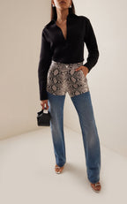 Brandon Maxwell Vince Black Western-Yoked Wool-Silk Crepe Button-Front Shirt