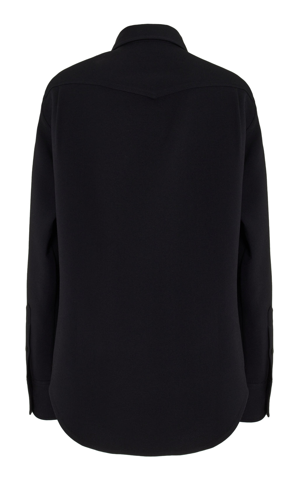 Brandon Maxwell Vince Black Western-Yoked Wool-Silk Crepe Button-Front Shirt